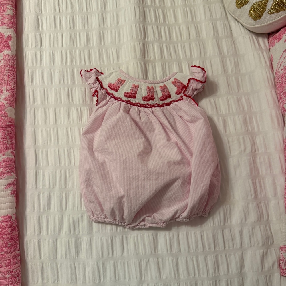 Pink and Red Boot Ruffled Baby Smock